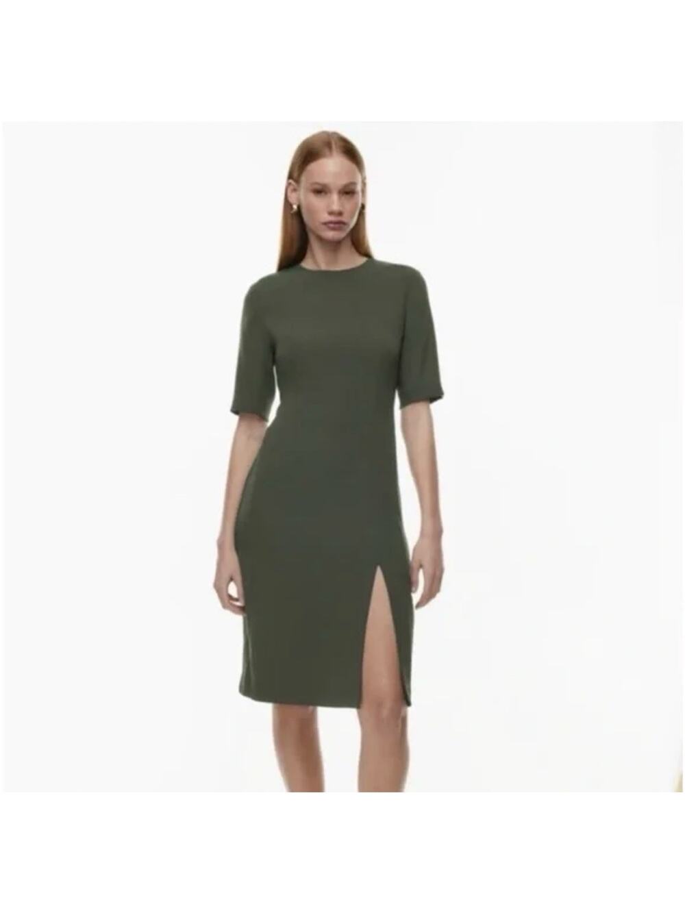 Aritzia Babaton Exalt Slit Midi Dress in olive green sz 8